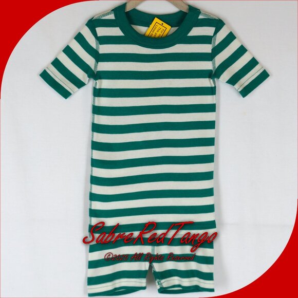 NWT Hanna Andersson Short Johns Pajamas Ultra Green White Stripe 110 5 - Picture 1 of 5